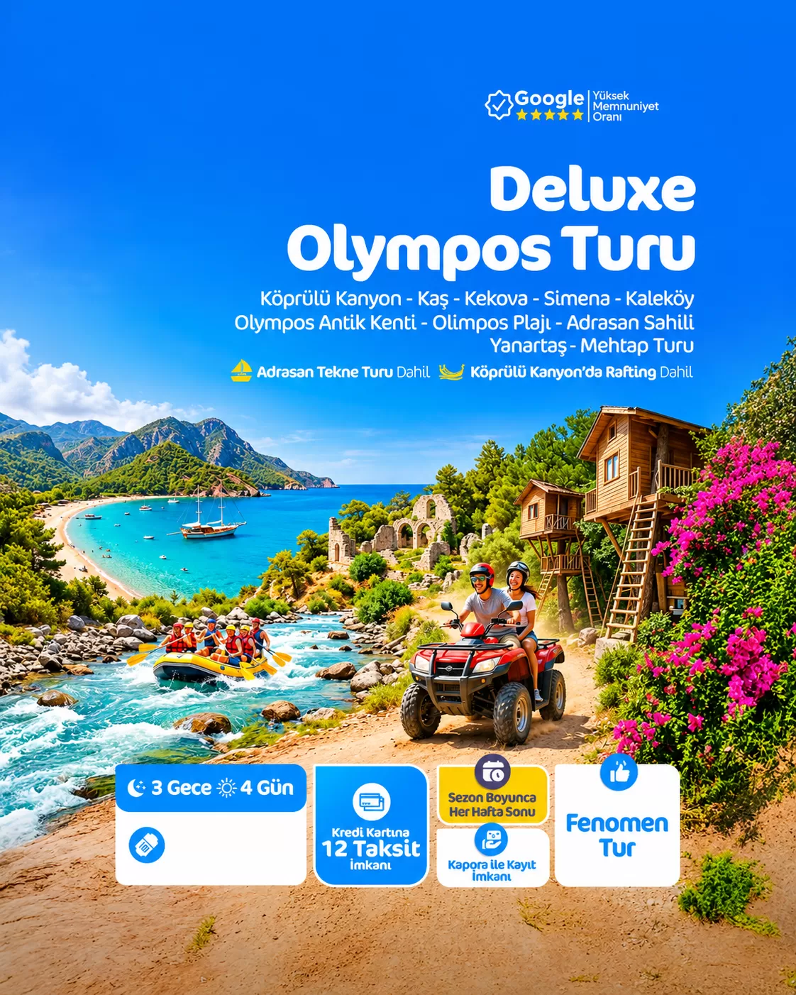 İzmir Çıkışlı Olympos Tatil Turu (3 Gece) ,2026 Bungalov Konaklama