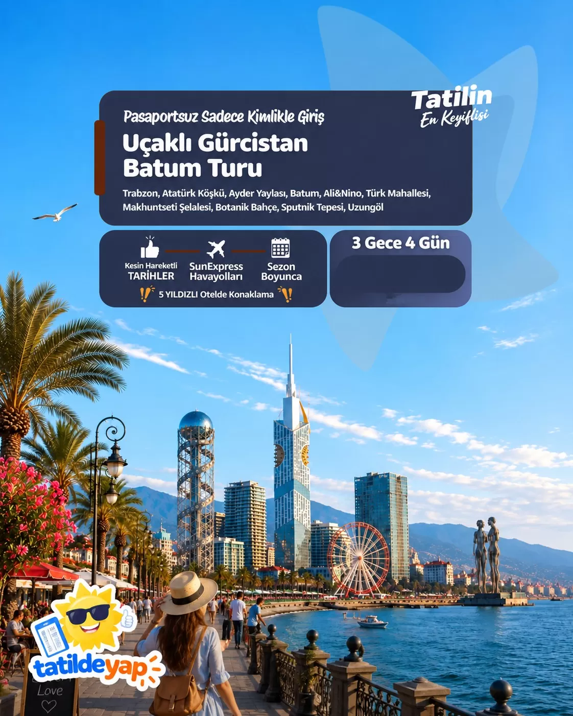 İzmir Çıkışlı Uçaklı Gürcistan Batum Turu (4 Gün 3 Gece), 2026 Fiyat